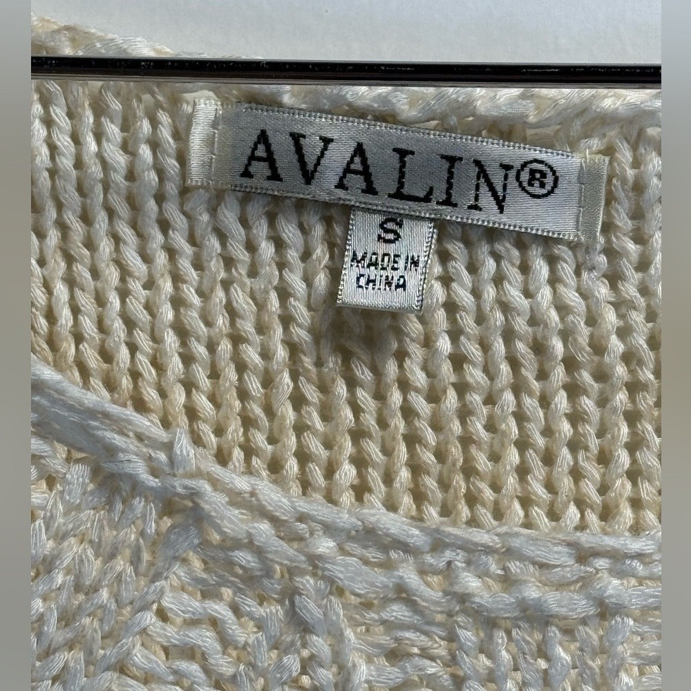 Avalin Cream Pointelle Knit Sweater 3/4 Sleeve Scoop Neck Small - Picture 4 of 8